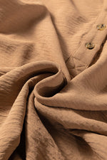 Camel Contrast Leopard Print Patchwork Polo Collar Buttons Front Ruffled Long Sleeve Blouse - MarkoFit