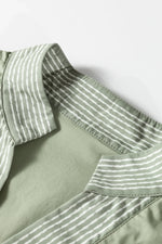 Grass Green Floral Puff Sleeve Contrast V Neck Patchwork Blouse - MarkoFit