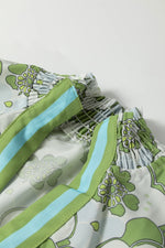 Green Floral Clouds Ruffled Short Sleeve Summer Blouse - MarkoFit