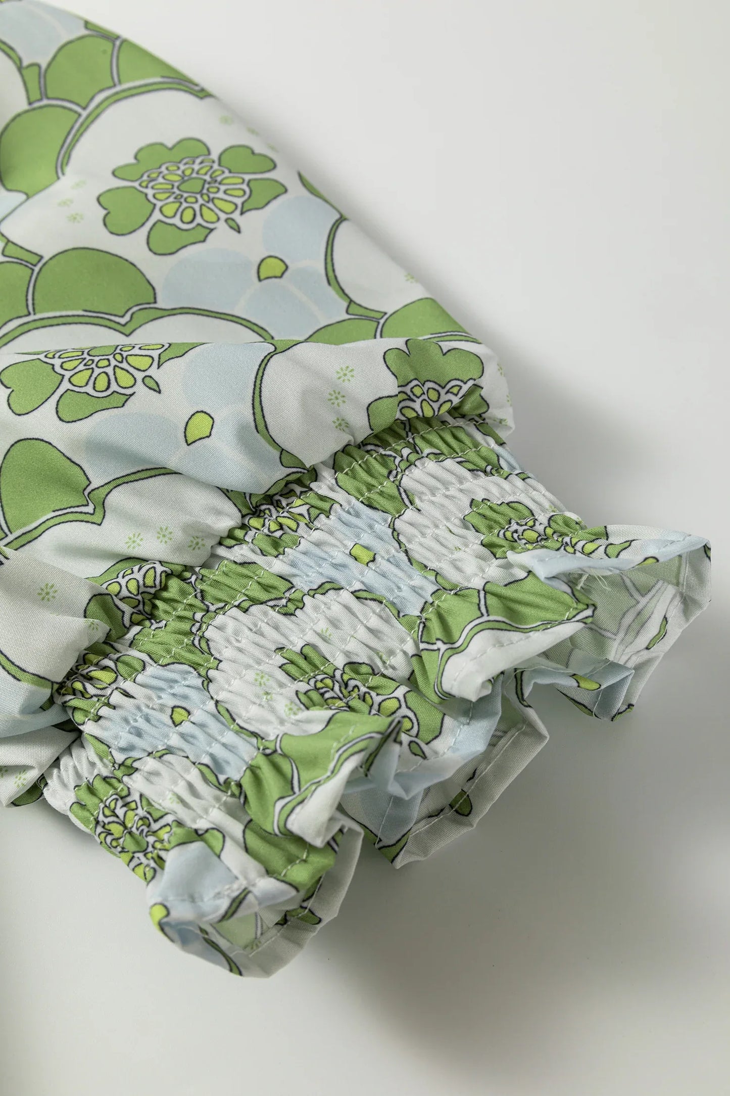 Green Floral Clouds Ruffled Short Sleeve Summer Blouse - MarkoFit