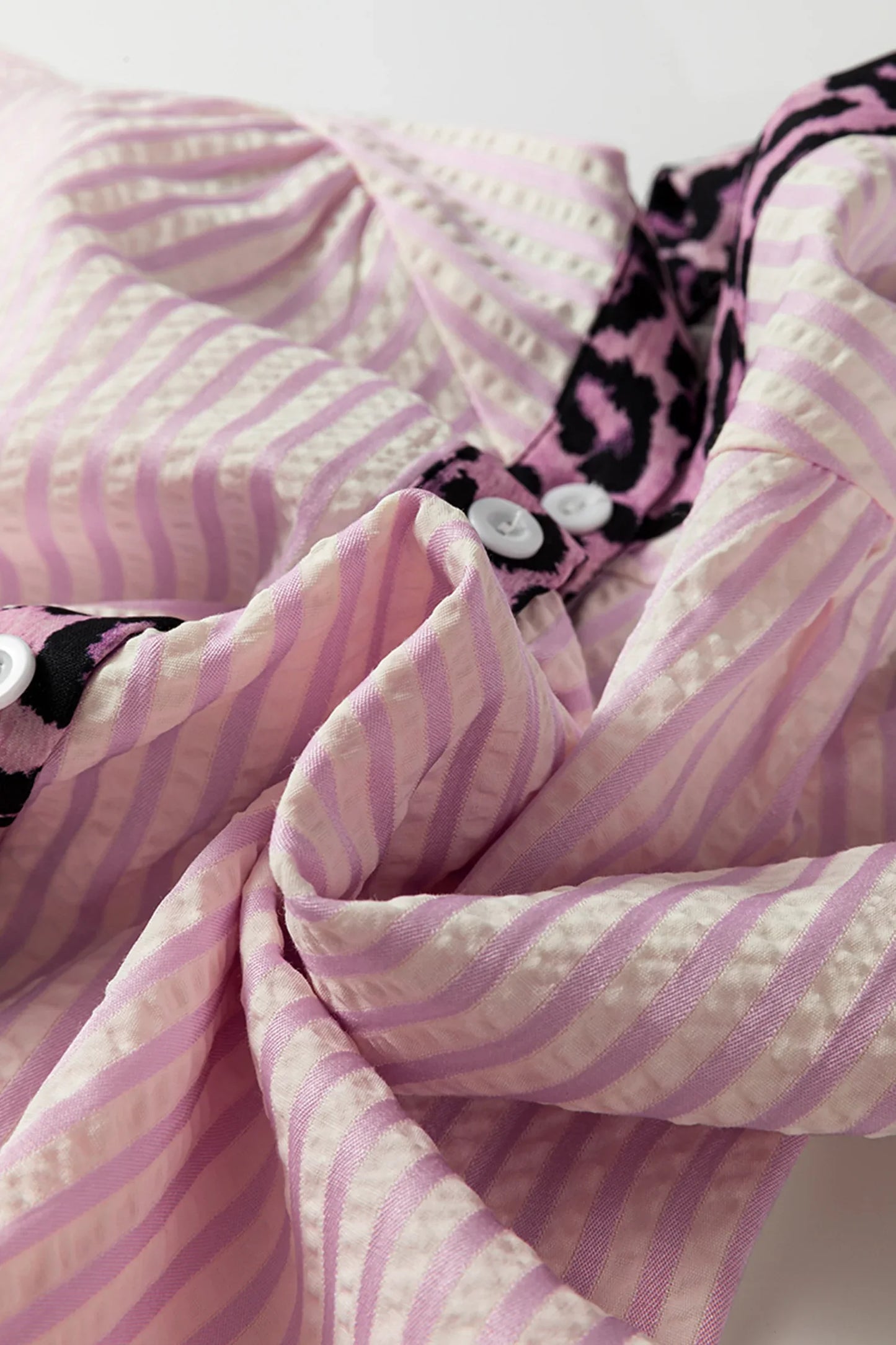 Pink Stripe Leopard Patchwork Long Sleeve Shirt - MarkoFit