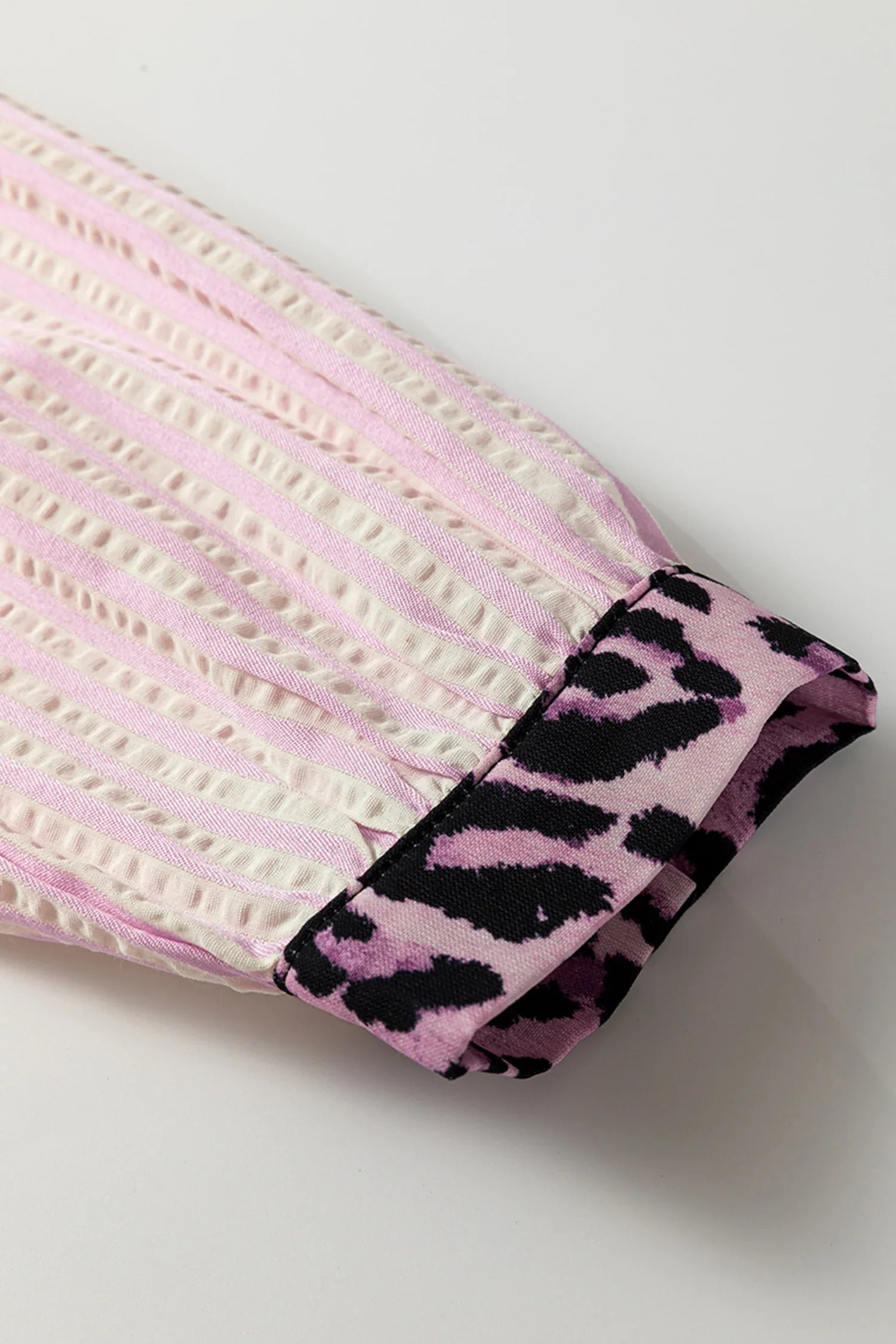 Pink Stripe Leopard Patchwork Long Sleeve Shirt - MarkoFit