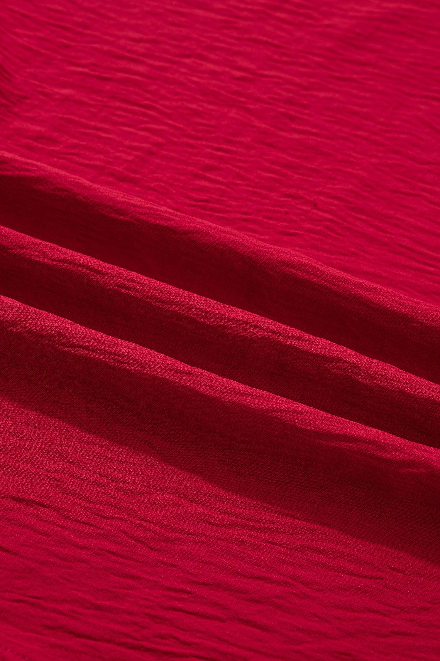 Racing Red Braided Trim V Neck Half Sleeve Blouse - MarkoFit