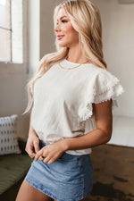 White Crinkled Layered Ruffled Flutter Sleeve Blouse - MarkoFit