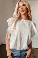 White Crinkled Layered Ruffled Flutter Sleeve Blouse - MarkoFit