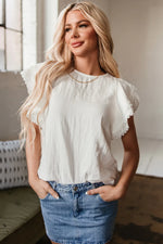 White Crinkled Layered Ruffled Flutter Sleeve Blouse - MarkoFit