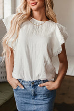White Crinkled Layered Ruffled Flutter Sleeve Blouse - MarkoFit