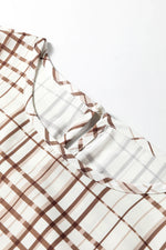 White Plaid Print Frilled Puffy Half Sleeve Blouse - MarkoFit