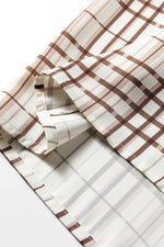 White Plaid Print Frilled Puffy Half Sleeve Blouse - MarkoFit