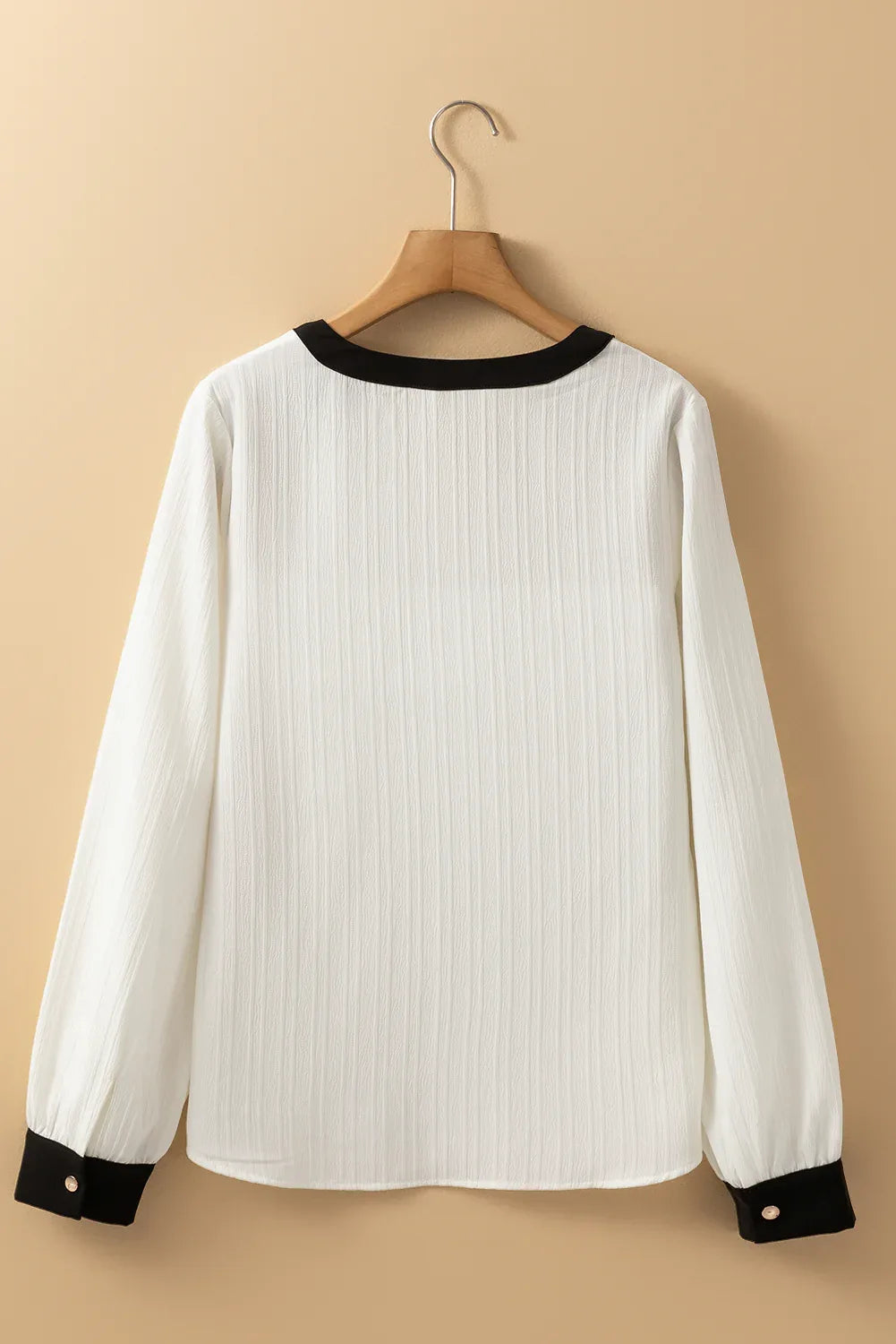 White Textured Colorblock V Neck Elegant Blouse - MarkoFit