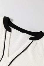White Textured Colorblock V Neck Elegant Blouse - MarkoFit
