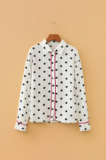 White Polka Dot Print Contrast Piping Elegant Shirt - MarkoFit