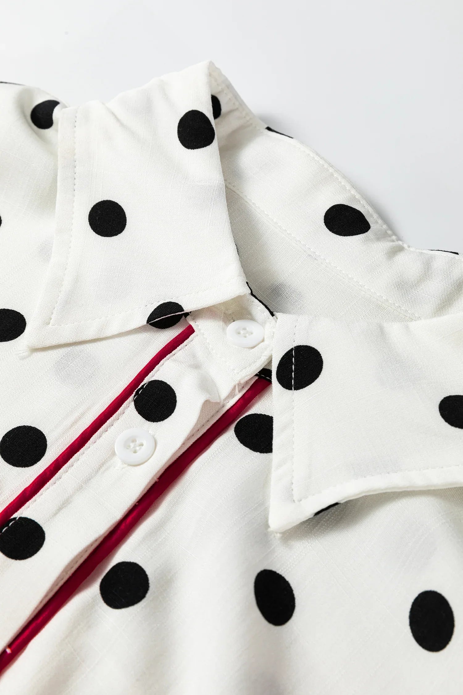 White Polka Dot Print Contrast Piping Elegant Shirt - MarkoFit