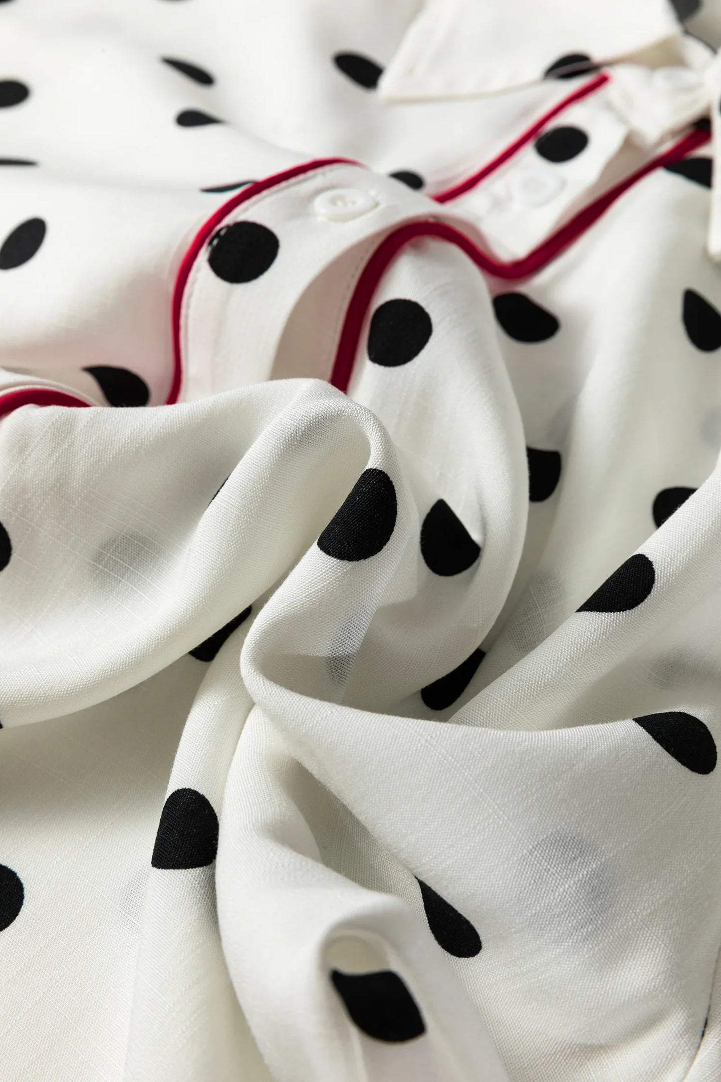 White Polka Dot Print Contrast Piping Elegant Shirt - MarkoFit