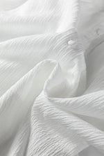White Crinkled Texture Lantern Sleeve Button Down Loose Shirt - MarkoFit