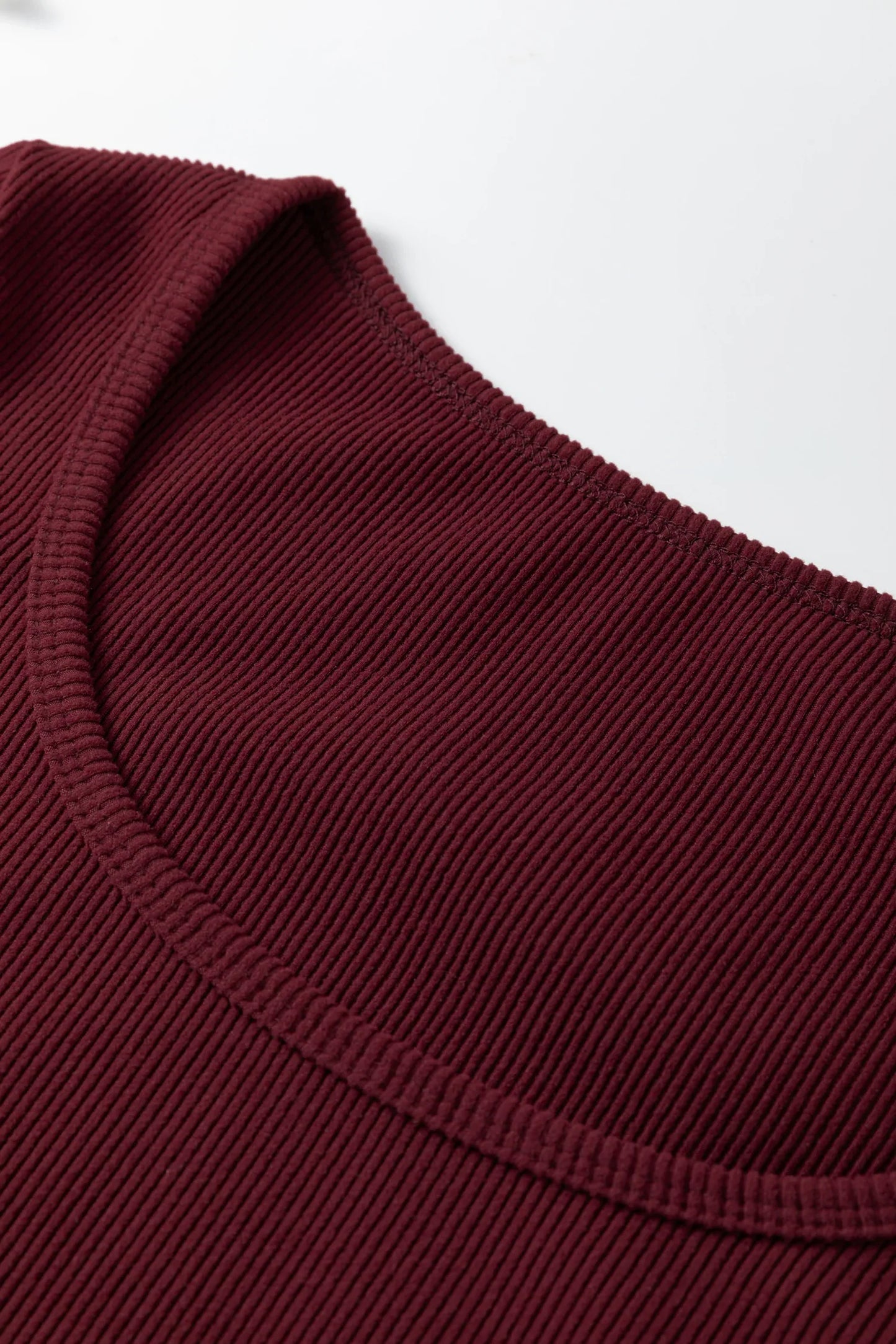 Coffee Ribbed Solid Color U Neck Cropped Long Sleeve Top - MarkoFit