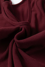 Coffee Ribbed Solid Color U Neck Cropped Long Sleeve Top - MarkoFit