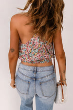 Multicolor Wrapped V Neck Floral Tank Crop Top - MarkoFit