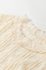 Apricot Flounced Long Sleeve Mock Neck Sheer Lace Top - MarkoFit