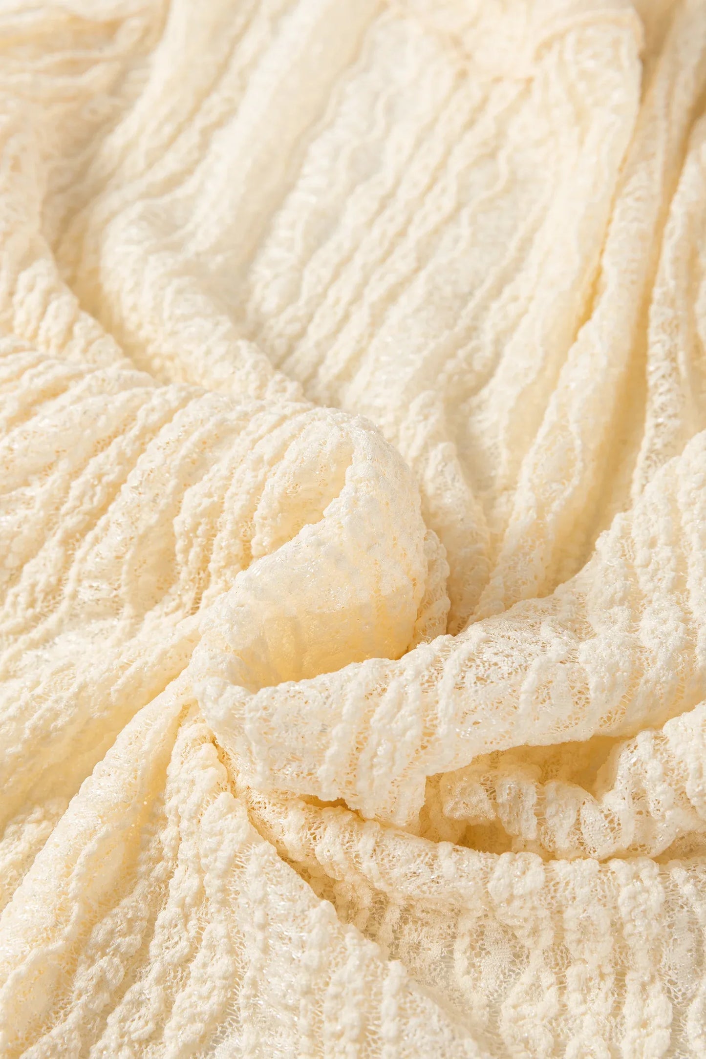 Apricot Flounced Long Sleeve Mock Neck Sheer Lace Top - MarkoFit