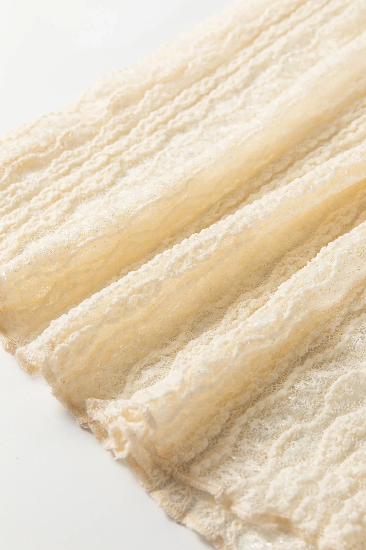 Apricot Flounced Long Sleeve Mock Neck Sheer Lace Top - MarkoFit