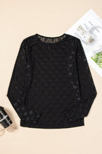 Black Mesh Bow Pattern Long Sleeve Top - MarkoFit