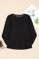 Black Mesh Bow Pattern Long Sleeve Top - MarkoFit
