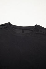 Black Solid Color Bow Textured Patchwork Long Sleeve Tee - MarkoFit