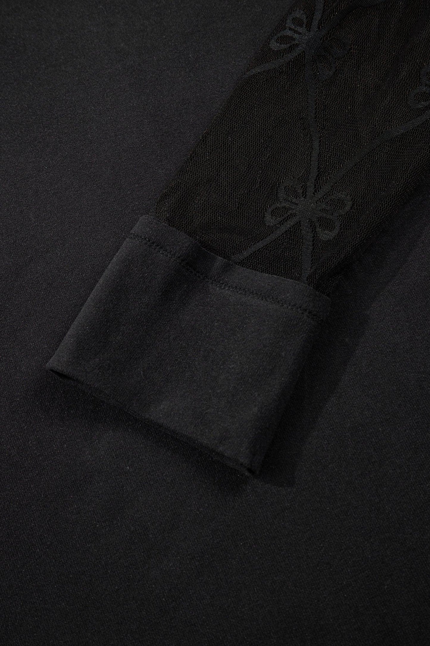 Black Solid Color Bow Textured Patchwork Long Sleeve Tee - MarkoFit