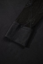 Black Solid Color Bow Textured Patchwork Long Sleeve Tee - MarkoFit