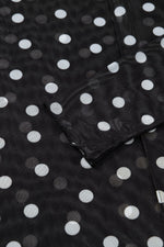 Black Polka Dot Patterned Bodycon Mock Neck Mesh Long Sleeve Top - MarkoFit