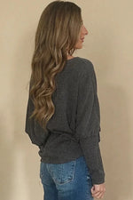 Carbon Grey Twisted Ribbed Dolman Long Sleeve Top - MarkoFit