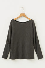 Carbon Grey Twisted Ribbed Dolman Long Sleeve Top - MarkoFit