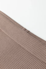 Old Rose Solid Color Waffle Knit Asymmetric Neck Long Sleeve Top - MarkoFit