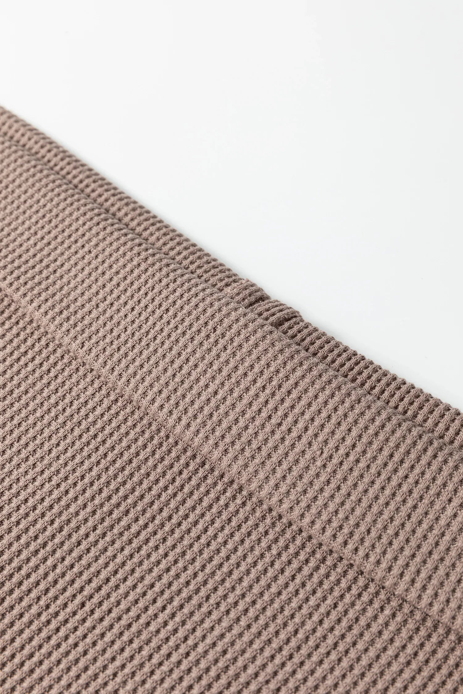 Old Rose Solid Color Waffle Knit Asymmetric Neck Long Sleeve Top - MarkoFit