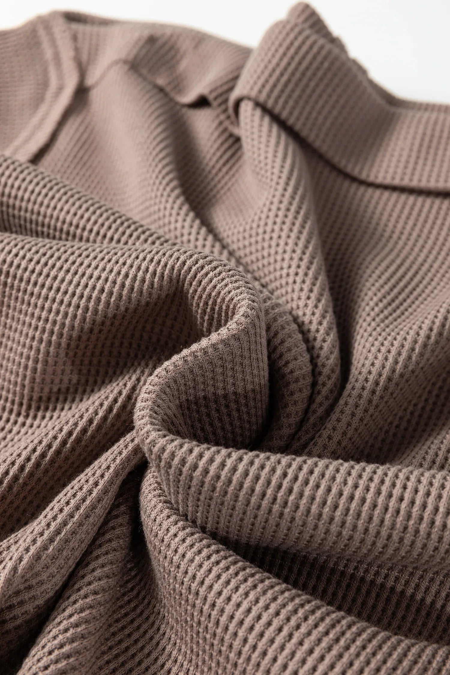 Old Rose Solid Color Waffle Knit Asymmetric Neck Long Sleeve Top - MarkoFit