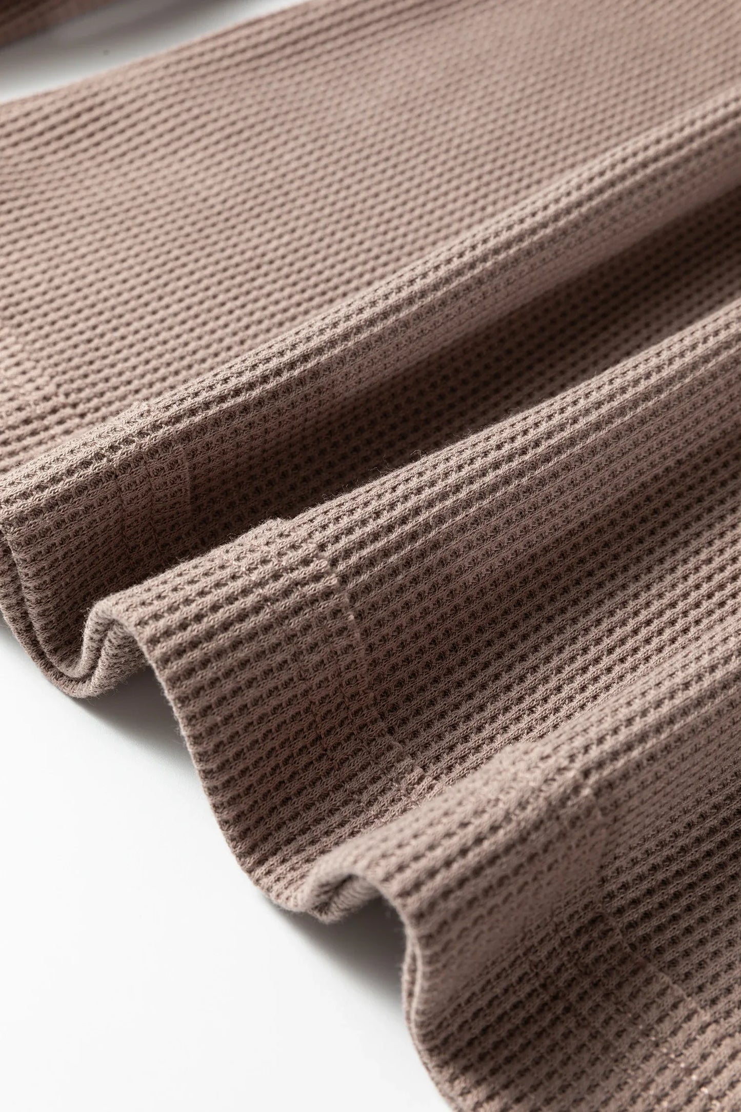 Old Rose Solid Color Waffle Knit Asymmetric Neck Long Sleeve Top - MarkoFit