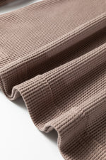 Old Rose Solid Color Waffle Knit Asymmetric Neck Long Sleeve Top - MarkoFit