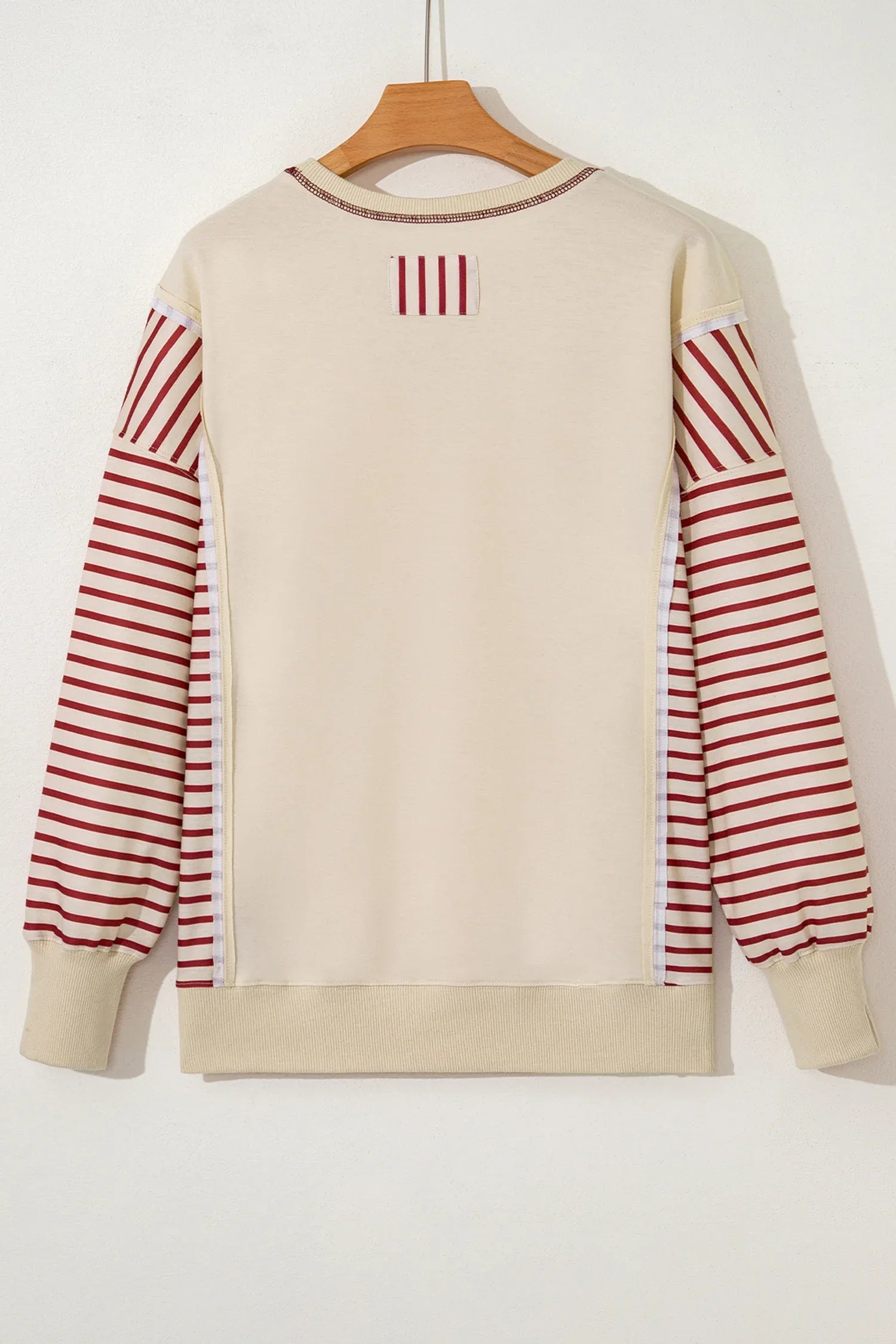 Red Stripe Sleeve Patchwork Casual Knit Top - MarkoFit