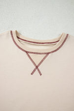 Red Stripe Sleeve Patchwork Casual Knit Top - MarkoFit