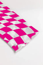 Rose Checkered Pattern Mesh Mock Neck Long Sleeve Top - MarkoFit