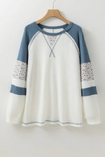 White Floral Patchwork Waffle Knit Raglan Top - MarkoFit
