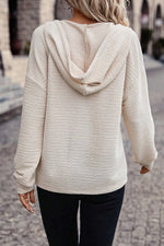 Apricot Solid Textured Drawstring Henley Hoodie - MarkoFit