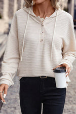 Apricot Solid Textured Drawstring Henley Hoodie - MarkoFit