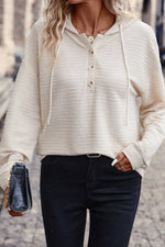 Apricot Solid Textured Drawstring Henley Hoodie - MarkoFit