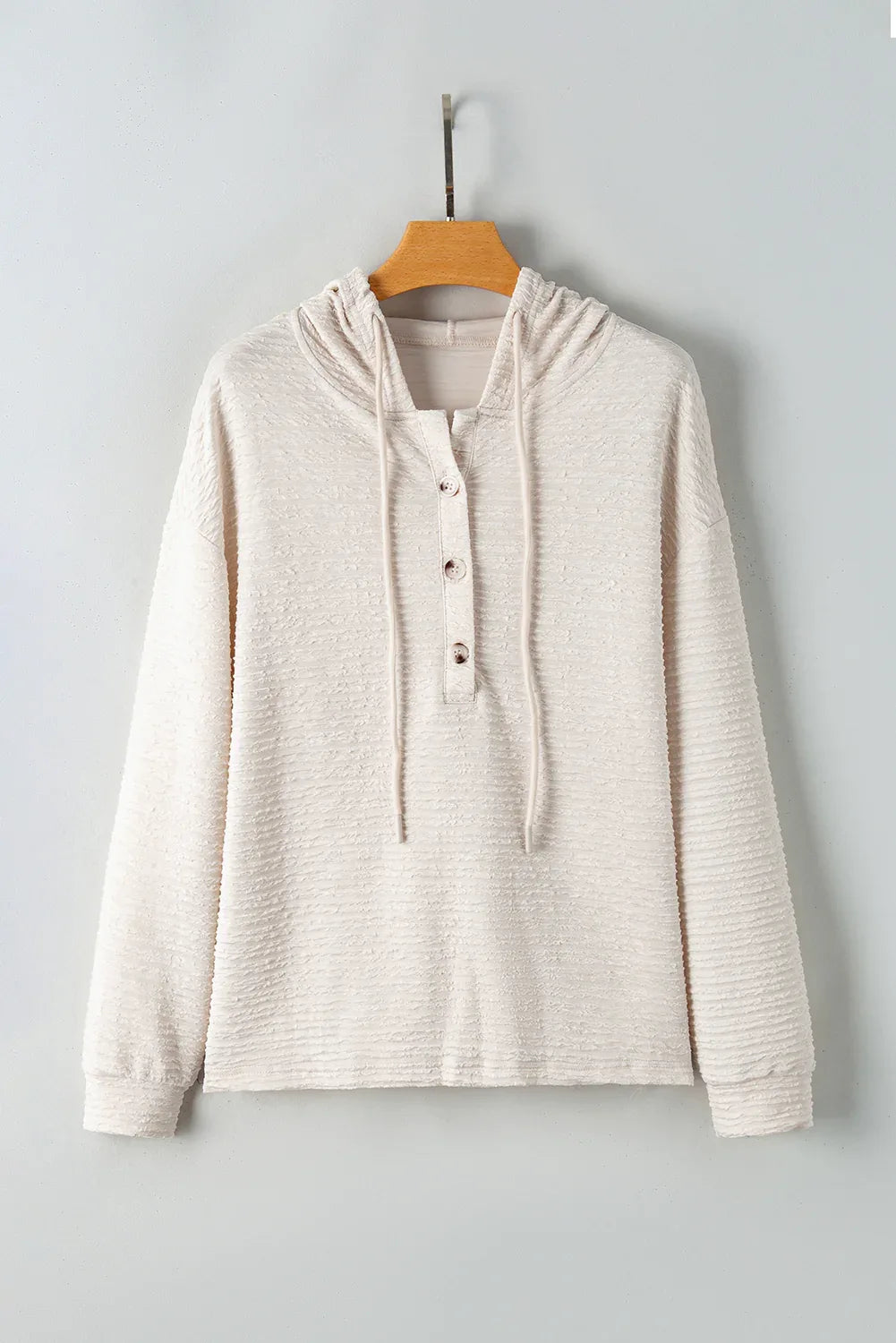 Apricot Solid Textured Drawstring Henley Hoodie - MarkoFit