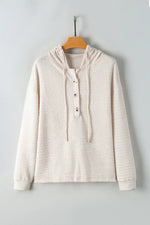 Apricot Solid Textured Drawstring Henley Hoodie - MarkoFit