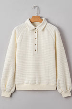 Beige Pineapple Textured Half Button Collared Sweatshirt - MarkoFit