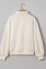 Beige Pineapple Textured Half Button Collared Sweatshirt - MarkoFit