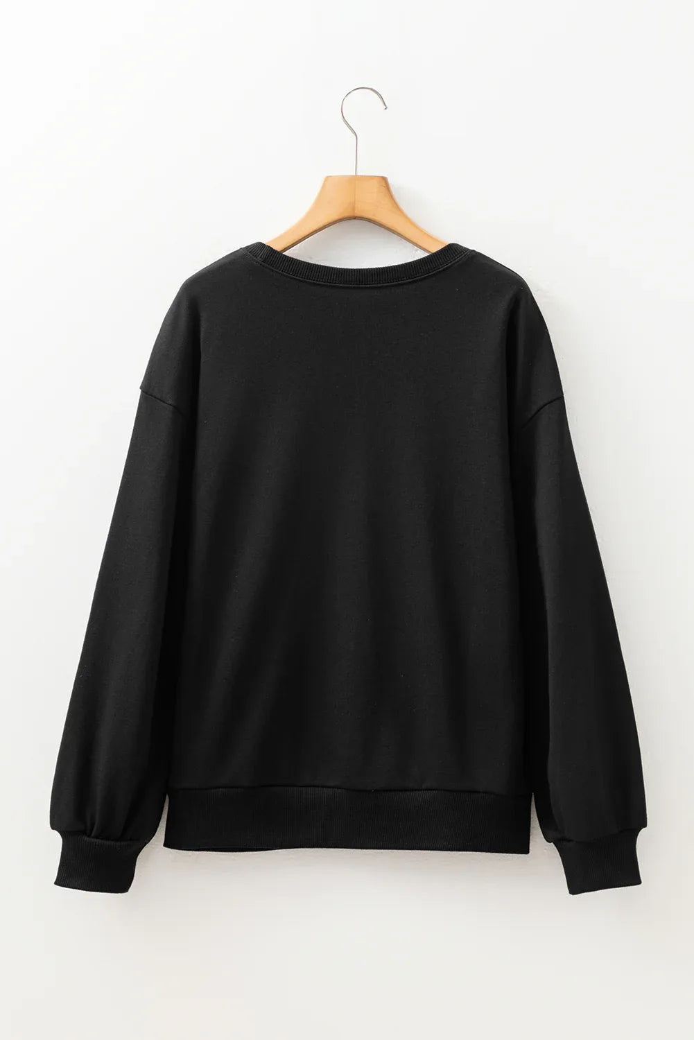 Black Rhinestone Embellished Drop Shoulder Ribbed Cuffs Wholesale Sweatshirt - MarkoFit